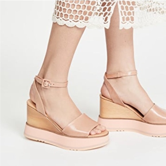 Paloma Barcelo Giselle Wedge Sandals blush pink sz 40 US 9.5 ankle strap tan - Picture 1 of 11